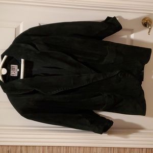 GIII Long Black Suede Jacket Medium Women